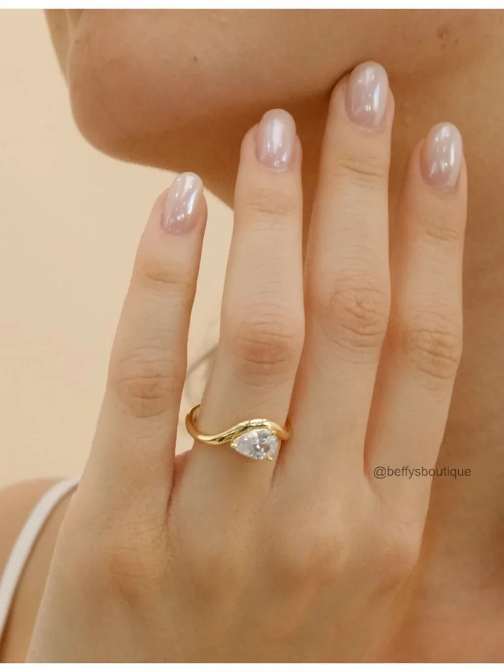 14K Gold Plated Pear CZ Solitaire Engagement Ring